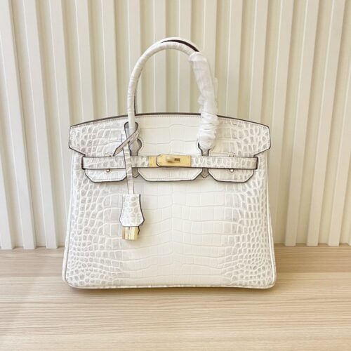 【AT4044】🌟 Hermès エルメス バーキンシリーズ ホワイトクロコダイルテクスチャー ハンドバッグ オートクチュール✨