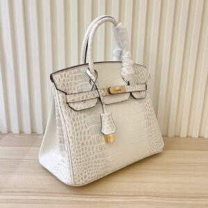 【AT4044】🌟 Hermès エルメス バーキンシリーズ ホワイトクロコダイルテクスチャー ハンドバッグ オートクチュール✨