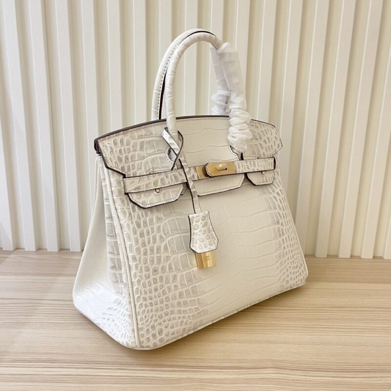 【AT4044】🌟 Hermès エルメス バーキンシリーズ ホワイトクロコダイルテクスチャー ハンドバッグ オートクチュール✨