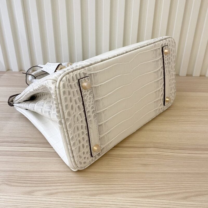【AT4044】🌟 Hermès エルメス バーキンシリーズ ホワイトクロコダイルテクスチャー ハンドバッグ オートクチュール✨