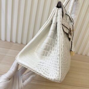 【AT4044】🌟 Hermès エルメス バーキンシリーズ ホワイトクロコダイルテクスチャー ハンドバッグ オートクチュール✨
