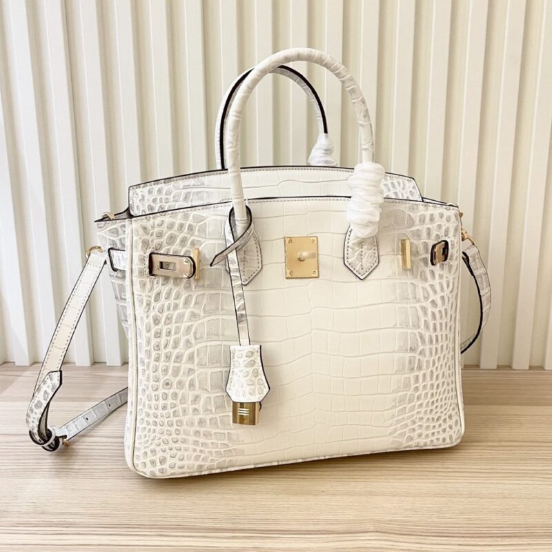 【AT4044】🌟 Hermès エルメス バーキンシリーズ ホワイトクロコダイルテクスチャー ハンドバッグ オートクチュール✨