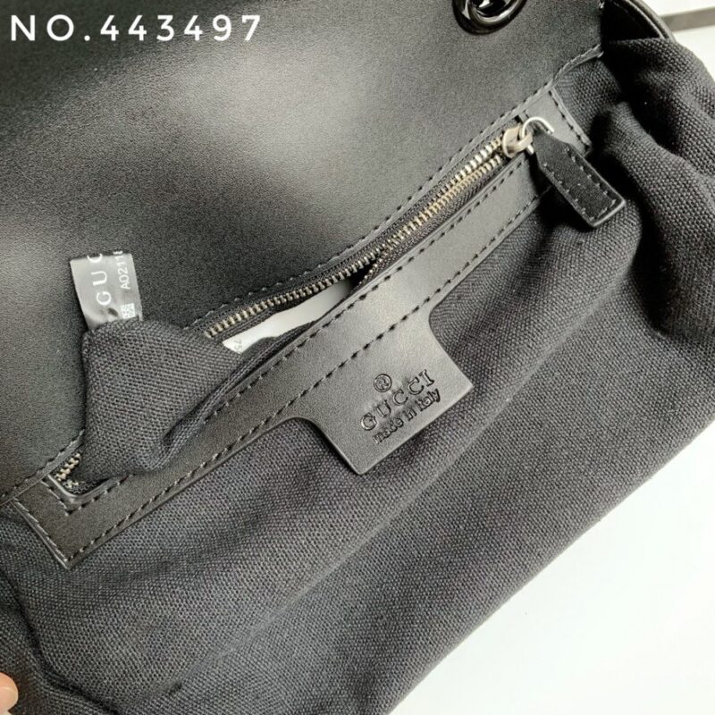【AT4114】GG Marmontクラシックチェーンバッグ-エレガントなマットブラックカーフスキン-豪華なV字型ステッチワーク | Gucci Firenze