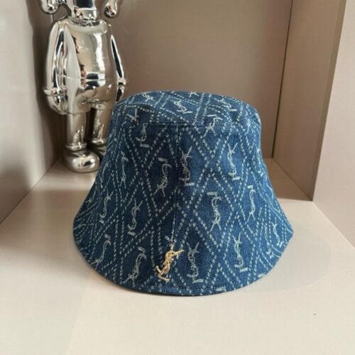 【AT4169】🧢✨ YSL 刺繍ロゴ入りデニムバケットハット ✨🧢 男女兼用でスタイリッシュなコーデにぴったりの逸品！
