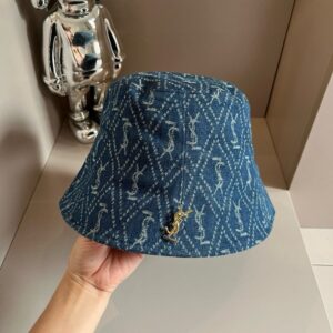 【AT4169】🧢✨ YSL 刺繍ロゴ入りデニムバケットハット ✨🧢 男女兼用でスタイリッシュなコーデにぴったりの逸品！