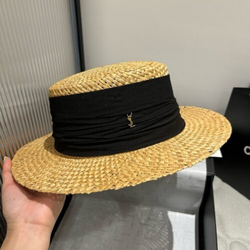 【AT4171】🖤 YSL サンローラン クラシックブラックストラップエスパドリーユハット / バケットハットスタイルデザイン☀️