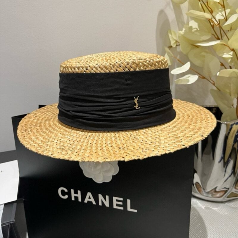 【AT4171】🖤 YSL サンローラン クラシックブラックストラップエスパドリーユハット / バケットハットスタイルデザイン☀️