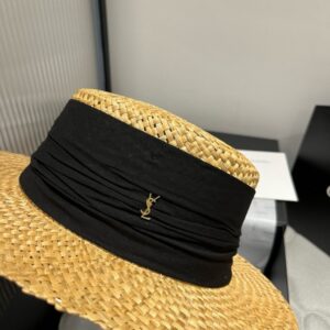 【AT4171】🖤 YSL サンローラン クラシックブラックストラップエスパドリーユハット / バケットハットスタイルデザイン☀️