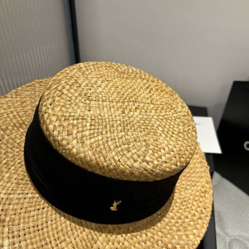 【AT4171】🖤 YSL サンローラン クラシックブラックストラップエスパドリーユハット / バケットハットスタイルデザイン☀️