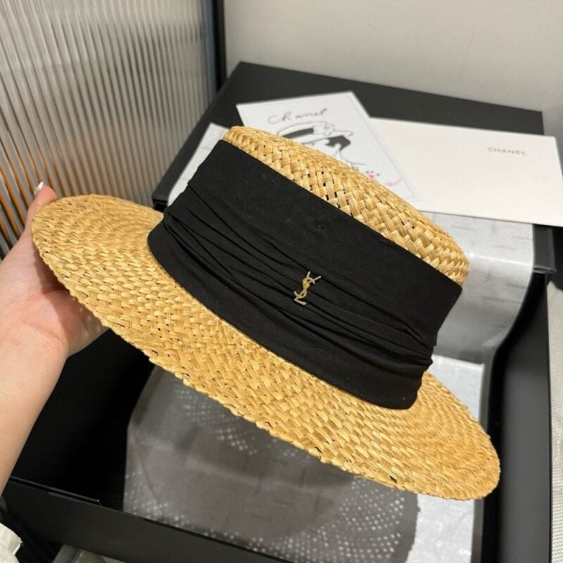 【AT4171】🖤 YSL サンローラン クラシックブラックストラップエスパドリーユハット / バケットハットスタイルデザイン☀️