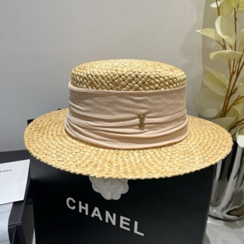 【AT4172】🧢 サンローラン エレガントなストローハット｜ベージュのリボンデザイン｜夏季限定 YSL