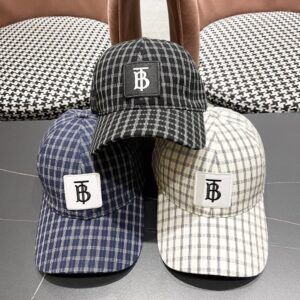【AT5882】Burberryバーバリー チェック柄ベースボールキャップ コットンリネン素材 TBロゴ付き | Burberry