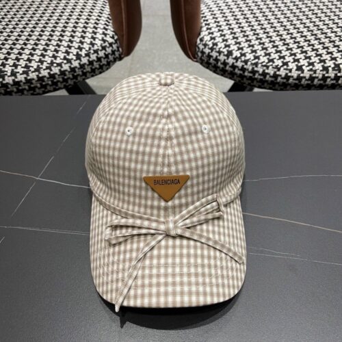 【AT5888】バレンシアガ（Balenciaga）チェック柄リボン装飾ベースボールキャップ | Balenciaga
