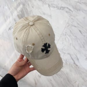 【AT5889】Chrome Hearts クロムハーツ 豪華な加工済みアイボリーのベースボールキャップ | Chrome Hearts