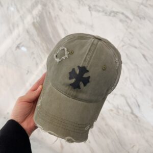 【AT5890】Chrome Hearts（クロムハーツ）レトロ加工済みオリーブグリーンベースボールキャップ | Chrome Hearts