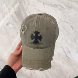 【AT5890】Chrome Hearts（クロムハーツ）レトロ加工済みオリーブグリーンベースボールキャップ | Chrome Hearts