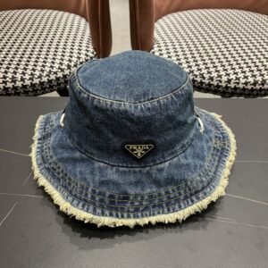 【AT5942】プラダのデニムフィッシャーハット | 夏の都会スタイルに最適！ | Prada Italy