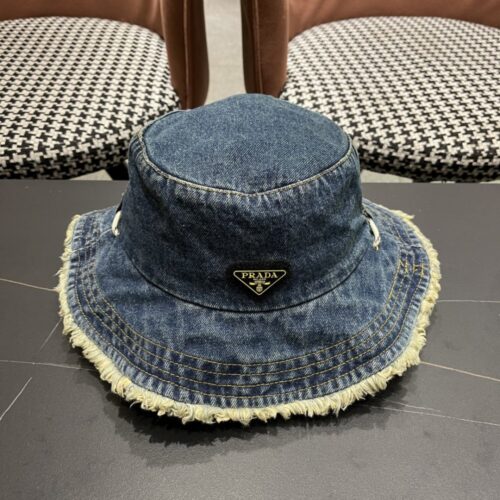 【AT5942】プラダのデニムフィッシャーハット | 夏の都会スタイルに最適！ | Prada Italy
