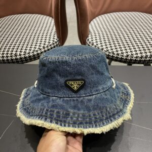 【AT5942】プラダのデニムフィッシャーハット | 夏の都会スタイルに最適！ | Prada Italy