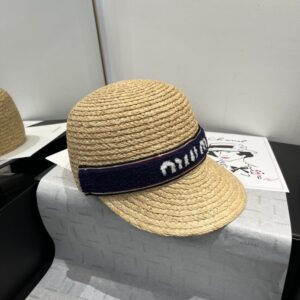 【AT5962】ミュウミュウ レディース ラフィアナイト帽 ネイビーブルー フランス風ロマンス | Miu Miu
