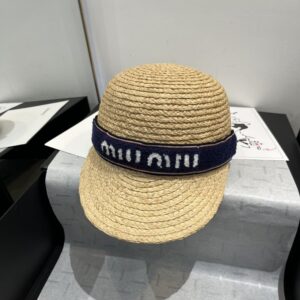 【AT5962】ミュウミュウ レディース ラフィアナイト帽 ネイビーブルー フランス風ロマンス | Miu Miu
