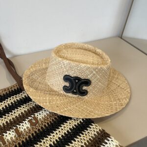 【AT5978】セリーヌ クラシックラフィアサンハット、高級フレンチエレガンス、ビーチウェア、日傘、夏帽子、大人コーデ | Céline
