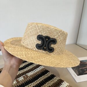 【AT5978】セリーヌ クラシックラフィアサンハット、高級フレンチエレガンス、ビーチウェア、日傘、夏帽子、大人コーデ | Céline