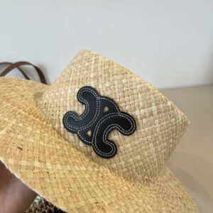 【AT5978】セリーヌ クラシックラフィアサンハット、高級フレンチエレガンス、ビーチウェア、日傘、夏帽子、大人コーデ | Céline