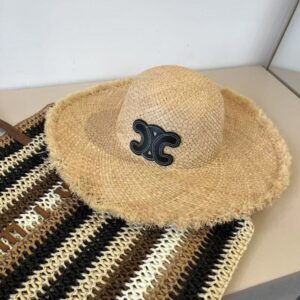 【AT5979】セリーヌ ラフィアハット - 天然素材で高級感と快適さを兼ね備えた夏の帽子 | Céline