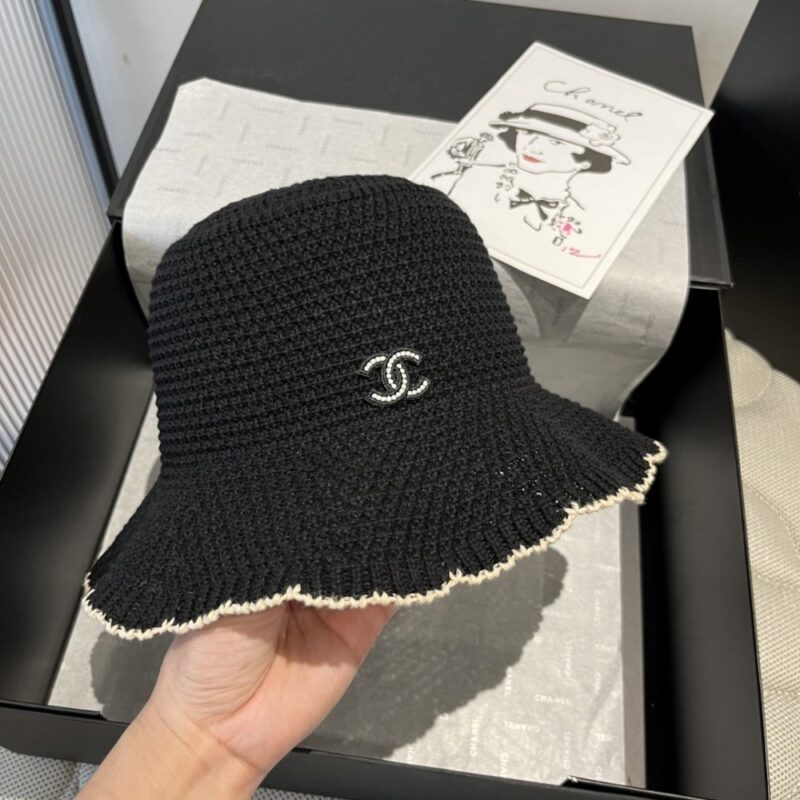 【AT6018】シャネル風 ハンドメイド フィッシャーマンハット ダブルCロゴ フレンチエレガンス 黒アイボリー 帽子 | Chanel Paris