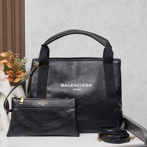 【AT6148】バレンシアガBalenciaga純黒牛革Cabasトートバッグ、上品で洗練されたデザイン、オフィス通勤やビジネスミーティングに最適！ | Balenciaga