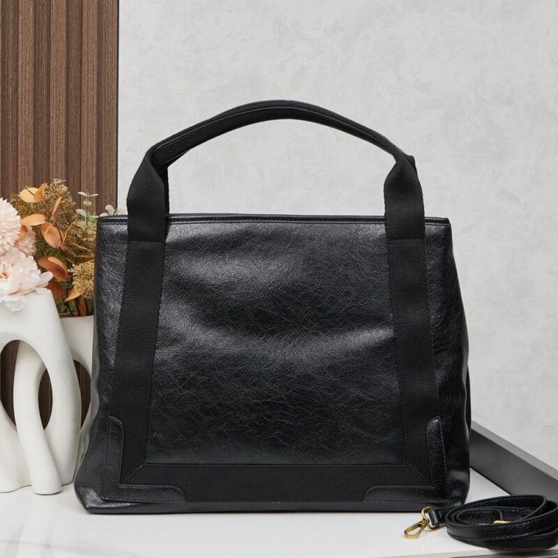 【AT6148】バレンシアガBalenciaga純黒牛革Cabasトートバッグ、上品で洗練されたデザイン、オフィス通勤やビジネスミーティングに最適！ | Balenciaga