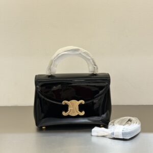 【AT6209】セリーヌのTeen Triompheコレクション：都会のファッションセンスを表現する黒いエナメルバッグ | Celine Paris