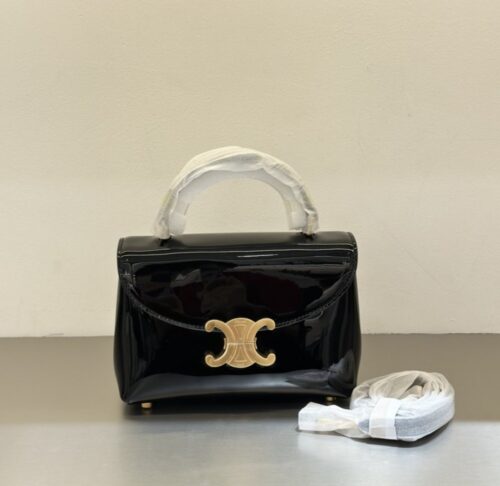 【AT6209】セリーヌのTeen Triompheコレクション：都会のファッションセンスを表現する黒いエナメルバッグ | Celine Paris