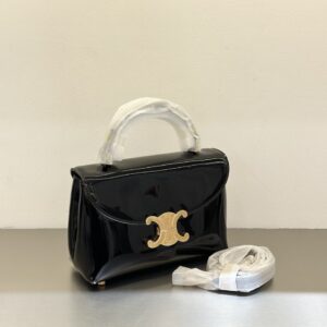 【AT6209】セリーヌのTeen Triompheコレクション：都会のファッションセンスを表現する黒いエナメルバッグ | Celine Paris