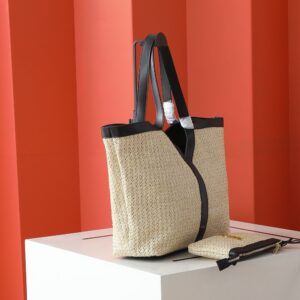 【AT6229】YSLラフィアトートバッグ：自然な質感と高級レザーディテールを融合したラグジュアリーなハンドバッグ | YSL