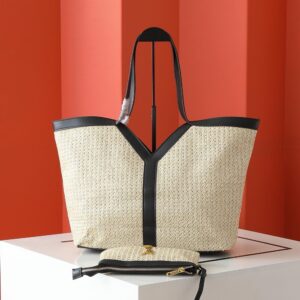 【AT6229】YSLラフィアトートバッグ：自然な質感と高級レザーディテールを融合したラグジュアリーなハンドバッグ | YSL