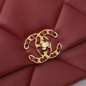 【AT6233】シャネル19番シリーズ ワインレッド ダイヤモンド柄チェーンバッグ | Chanel