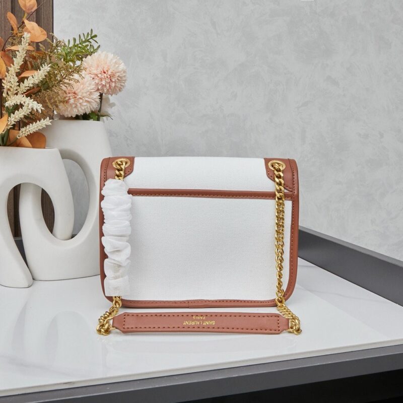 【AT6234】イヴ・サンローランYSL ローズゴールドアクセント リネンショルダーバッグ | YSL