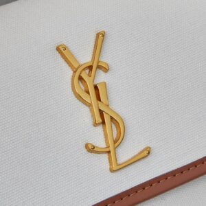 【AT6234】イヴ・サンローランYSL ローズゴールドアクセント リネンショルダーバッグ | YSL