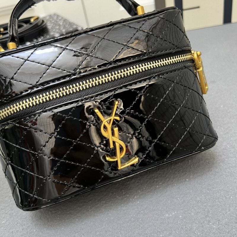 【AT6278】YSL ブラックダイヤモンド柄エンボスミニボックスバッグ | YSL