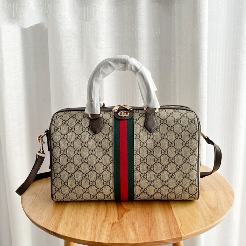【AT6320】グッチGGモノグラム柄ボストンバッグ-エレガントな緑赤緑ストライプつき女性用バッグ | Gucci