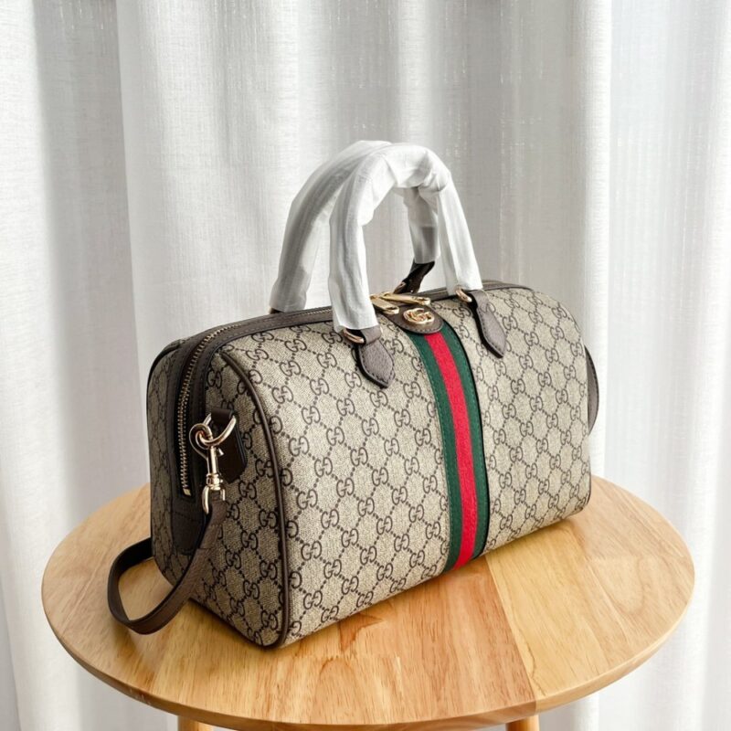 【AT6320】グッチGGモノグラム柄ボストンバッグ-エレガントな緑赤緑ストライプつき女性用バッグ | Gucci