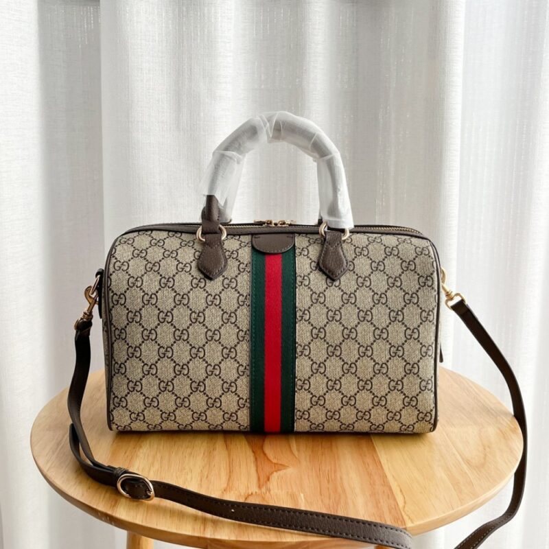 【AT6320】グッチGGモノグラム柄ボストンバッグ-エレガントな緑赤緑ストライプつき女性用バッグ | Gucci