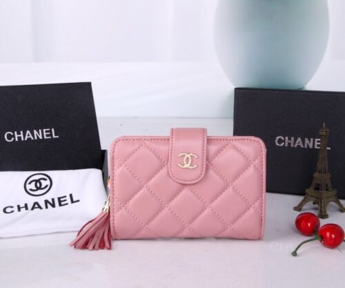 【AT7095】シャネルのラムスキンウォレット - ピンクのクラシックなダイヤ柄デザイン | Chanel Paris