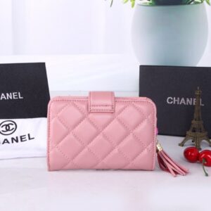 【AT7095】シャネルのラムスキンウォレット - ピンクのクラシックなダイヤ柄デザイン | Chanel Paris