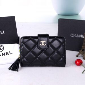 【AT7097】高級な羊皮小銭入れ - ブラックフリンジデザイン by ラグジュアリーブランド | Chanel Paris