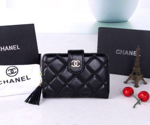 【AT7097】高級な羊皮小銭入れ - ブラックフリンジデザイン by ラグジュアリーブランド | Chanel Paris