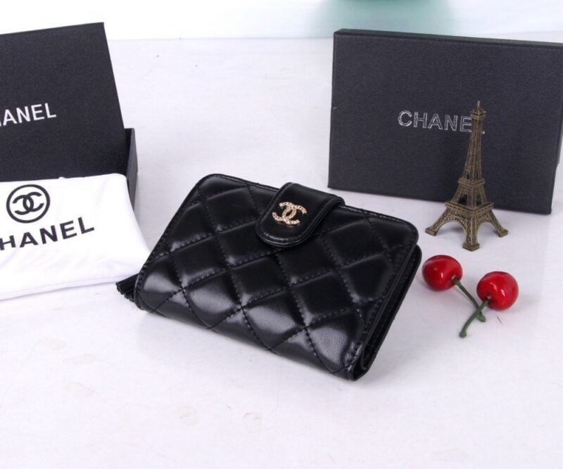 【AT7097】高級な羊皮小銭入れ - ブラックフリンジデザイン by ラグジュアリーブランド | Chanel Paris