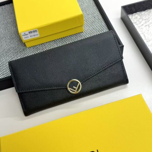 【AT7116】フェンディの高級なレザーロングウォレット | ブラックカラー | 優雅なビジネスと社交用品 | FENDI | Fendi Roma